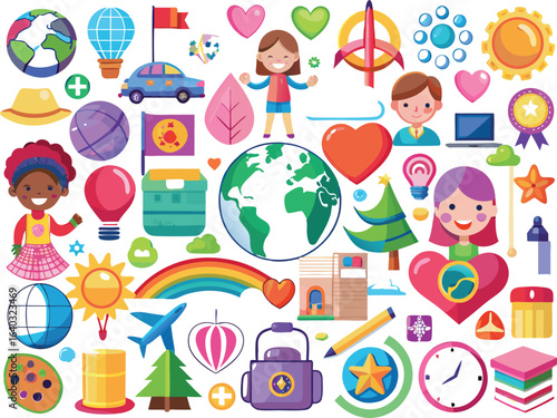 Children's world of imagination and discovery doodles
