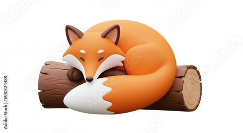 Cartoon fox resting on log illustration