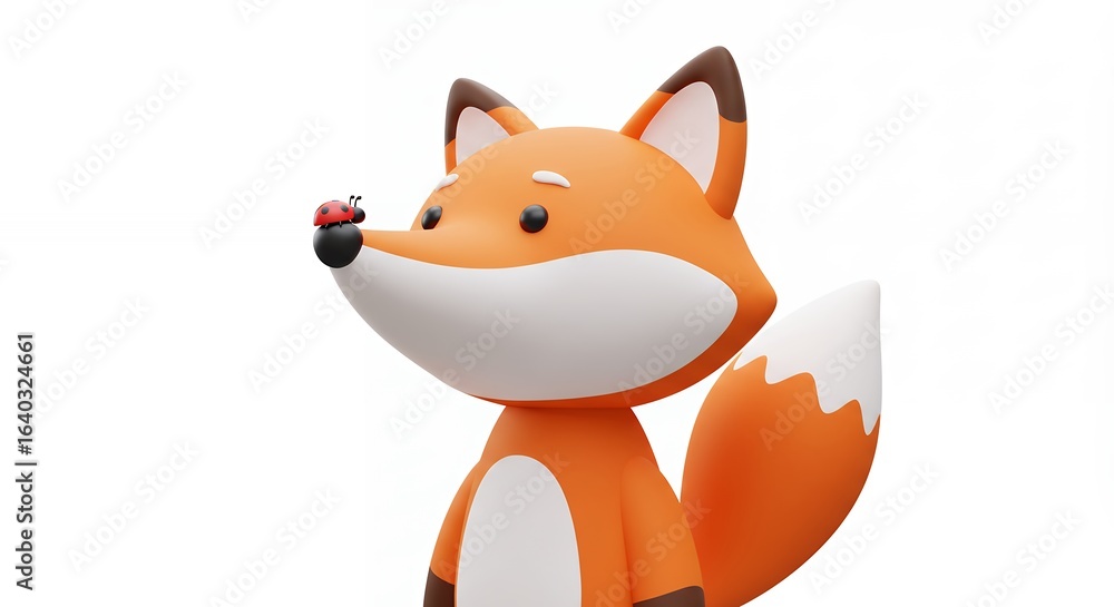 Fototapeta premium Cartoon fox with ladybug illustration