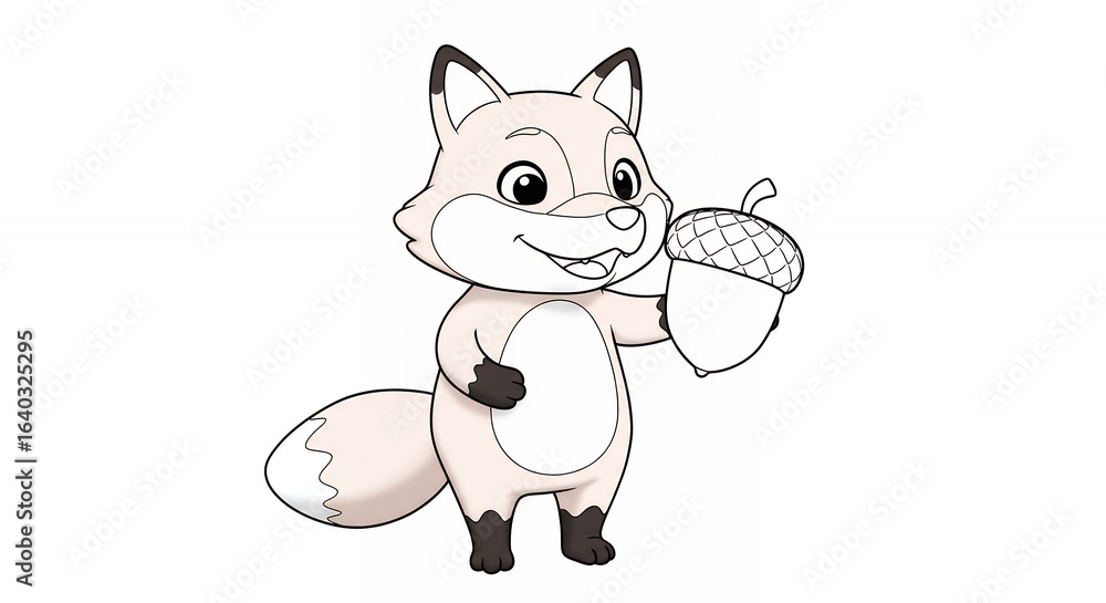 Obraz premium Cute cartoon fox holding acorn