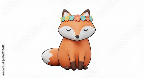 Cute cartoon fox with flower crown illustration