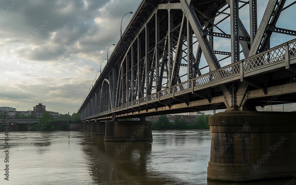 Naklejka premium Steel railroad bridge over river