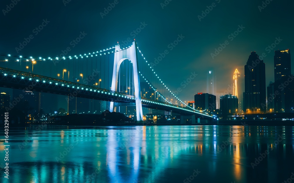 Fototapeta premium Rainbow bridge at night in tokyo