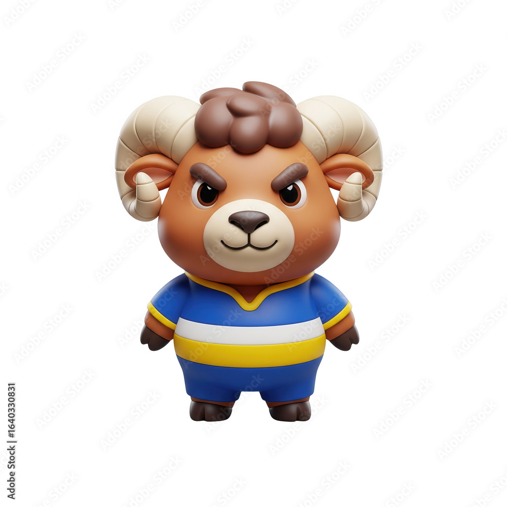 Fototapeta premium Cartoon Ram Character With Horns On A Transparent Background Digital Art