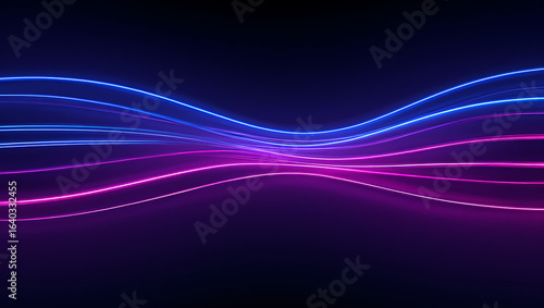 Abstract flowing neon light streaks in vibrant blue and pink hues against a dark background