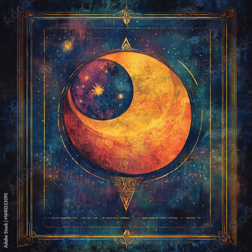 Abstract_Tarot_card_design_of_The_Moon, Magical card artwork for intuitive readings