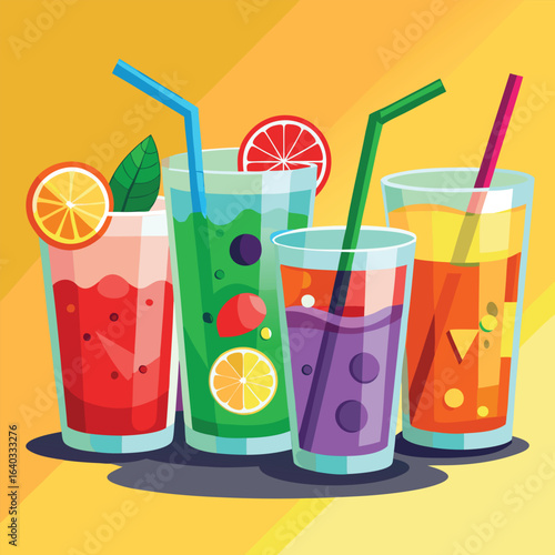 Set of Soda can, cocktail, soft drinks isolated vector illustration