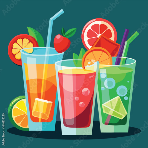 Set of Soda can, cocktail, soft drinks isolated vector illustration