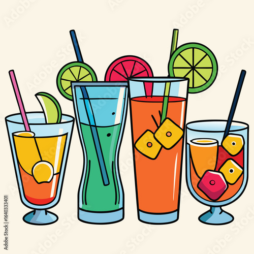 Set of Soda can, cocktail, soft drinks isolated vector illustration