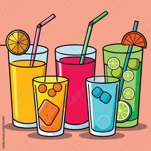 Set of Soda can, cocktail, soft drinks isolated vector illustration