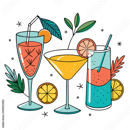 Set of Soda can, cocktail, soft drinks isolated vector illustration