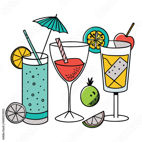 Set of Soda can, cocktail, soft drinks isolated vector illustration