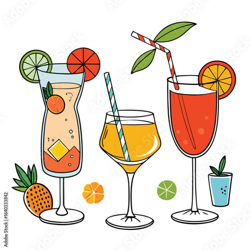 Set of Soda can, cocktail, soft drinks isolated vector illustration