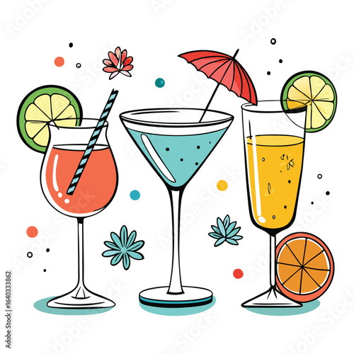 Set of Soda can, cocktail, soft drinks isolated vector illustration