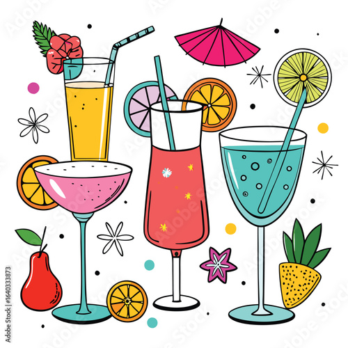 Set of Soda can, cocktail, soft drinks isolated vector illustration