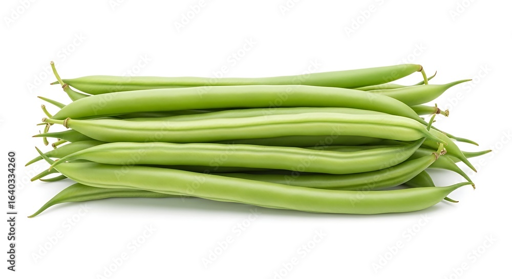 Fototapeta premium Fresh Green Beans Isolated on Pure White Background