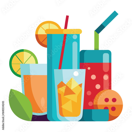 Set of Soda can, cocktail, soft drinks isolated vector illustration