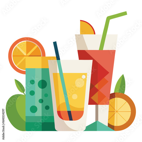 Set of Soda can, cocktail, soft drinks isolated vector illustration