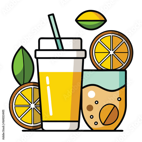 Set of Soda can, cocktail, soft drinks isolated vector illustration