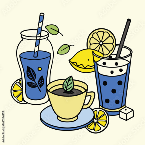 Set of Soda can, cocktail, soft drinks isolated vector illustration