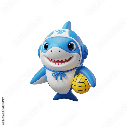 A Cartoon Shark Character Wearing A Water Polo Cap On Transparent Background