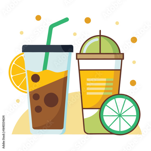 Set of Soda can, cocktail, soft drinks isolated vector illustration