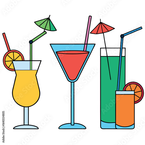 Set of Soda can, cocktail, soft drinks isolated vector illustration