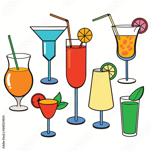Set of Soda can, cocktail, soft drinks isolated vector illustration