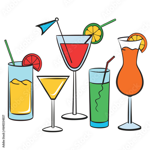 Set of Soda can, cocktail, soft drinks isolated vector illustration