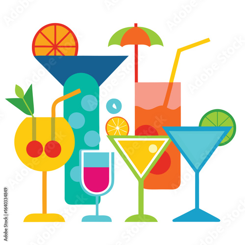 Set of Soda can, cocktail, soft drinks isolated vector illustration