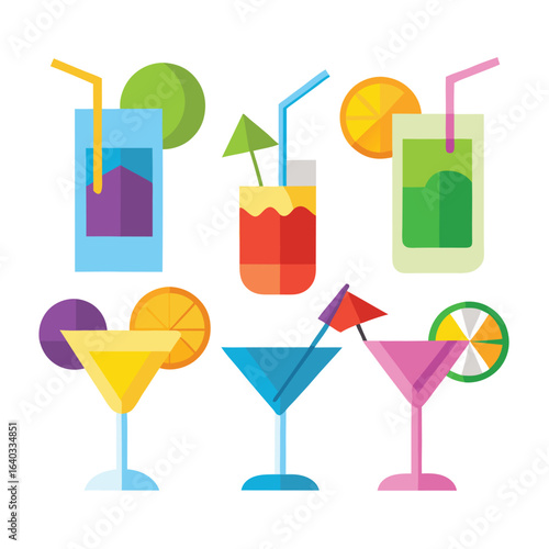 Set of Soda can, cocktail, soft drinks isolated vector illustration