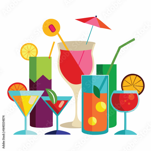 Set of Soda can, cocktail, soft drinks isolated vector illustration