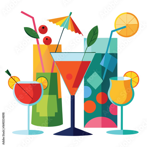 Set of Soda can, cocktail, soft drinks isolated vector illustration