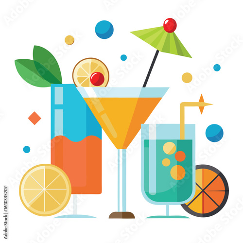 Set of Soda can, cocktail, soft drinks isolated vector illustration