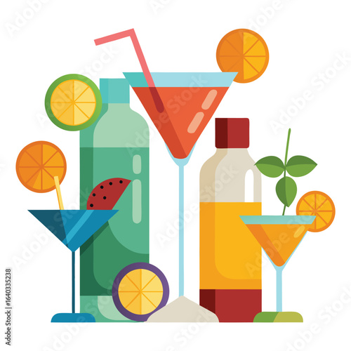 Set of Soda can, cocktail, soft drinks isolated vector illustration