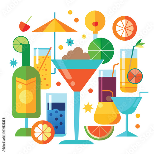 Set of Soda can, cocktail, soft drinks isolated vector illustration