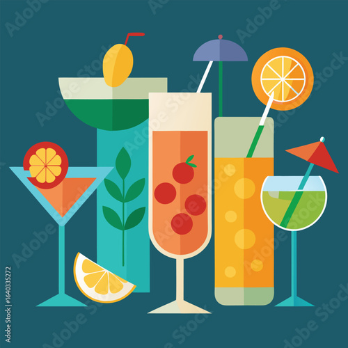 Set of Soda can, cocktail, soft drinks isolated vector illustration