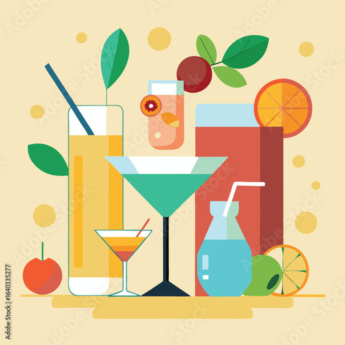 Set of Soda can, cocktail, soft drinks isolated vector illustration