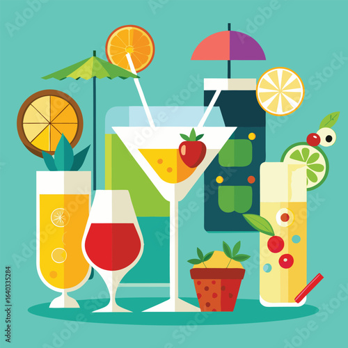Set of Soda can, cocktail, soft drinks isolated vector illustration