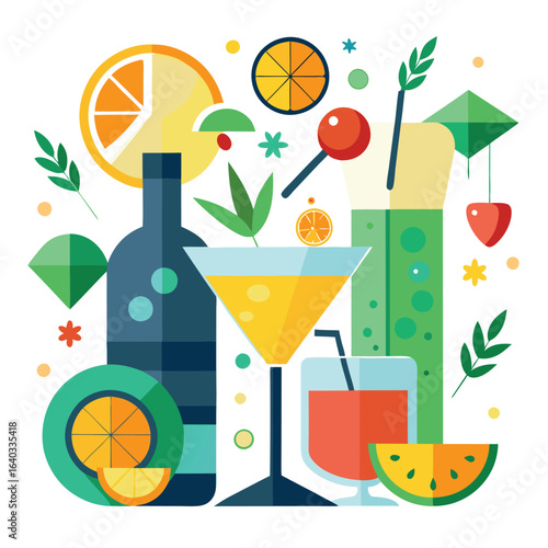 Set of Soda can, cocktail, soft drinks isolated vector illustration