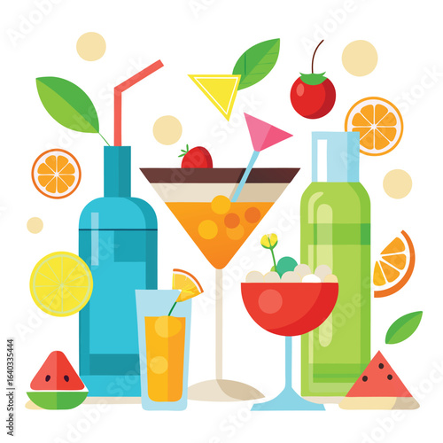 Set of Soda can, cocktail, soft drinks isolated vector illustration