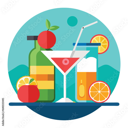 Set of Soda can, cocktail, soft drinks isolated vector illustration