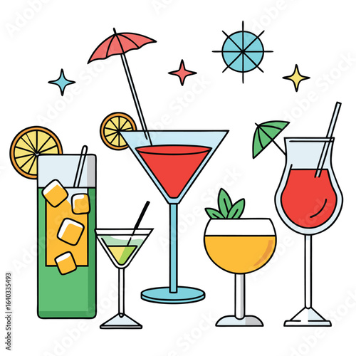 Set of Soda can, cocktail, soft drinks isolated vector illustration