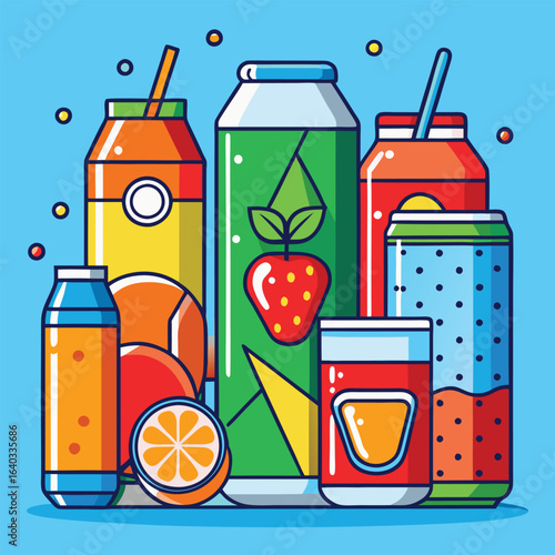 Set of Soda can, cocktail, soft drinks isolated vector illustration