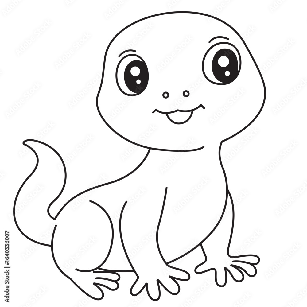 Fototapeta premium Cute gecko lizard dot-to-dot coloring page for kids, standing upright with big eyes and smiling friendly expression