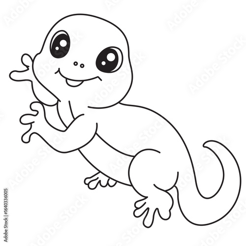 Cute ferret cartoon coloring page for kids, standing with fluffy tail, big eyes, and cheerful happy expression