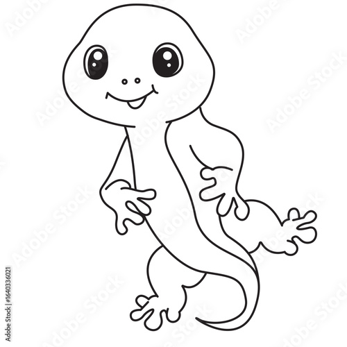 Cute ferret cartoon coloring page for kids, outlined with fluffy tail, big eyes, and playful happy expression
