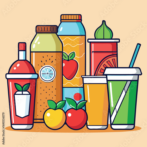 Set of Soda can, cocktail, soft drinks isolated vector illustration