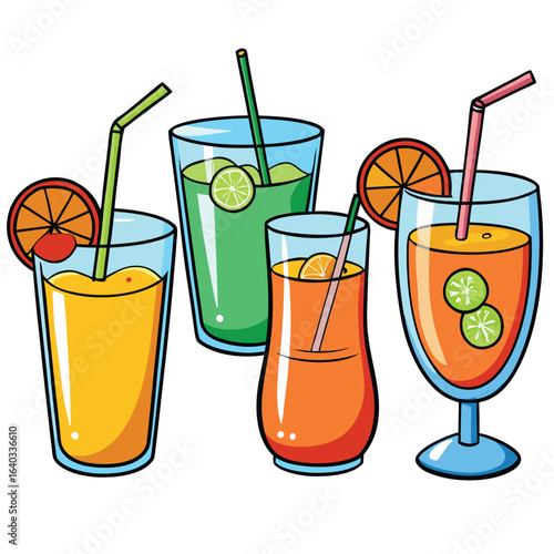 Set of Soda can, cocktail, soft drinks isolated vector illustration