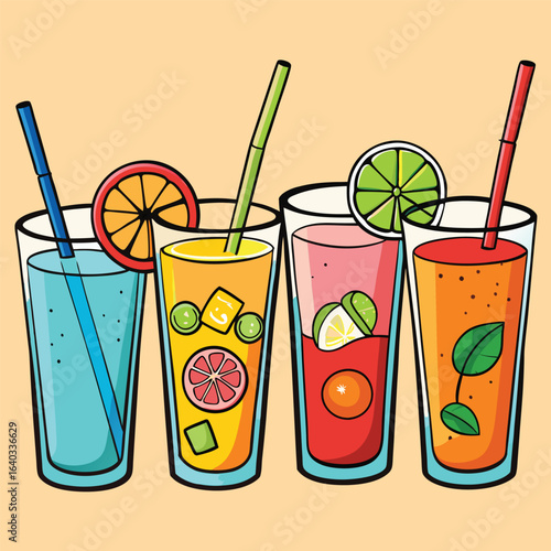 Set of Soda can, cocktail, soft drinks isolated vector illustration